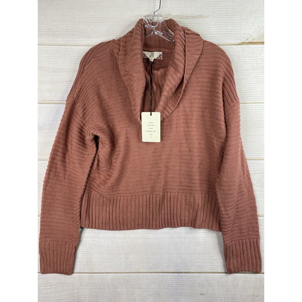 Pink Rose Junior Sweater Sz M Pink Turtleneck Cable Knit Pullover Cropped NWT